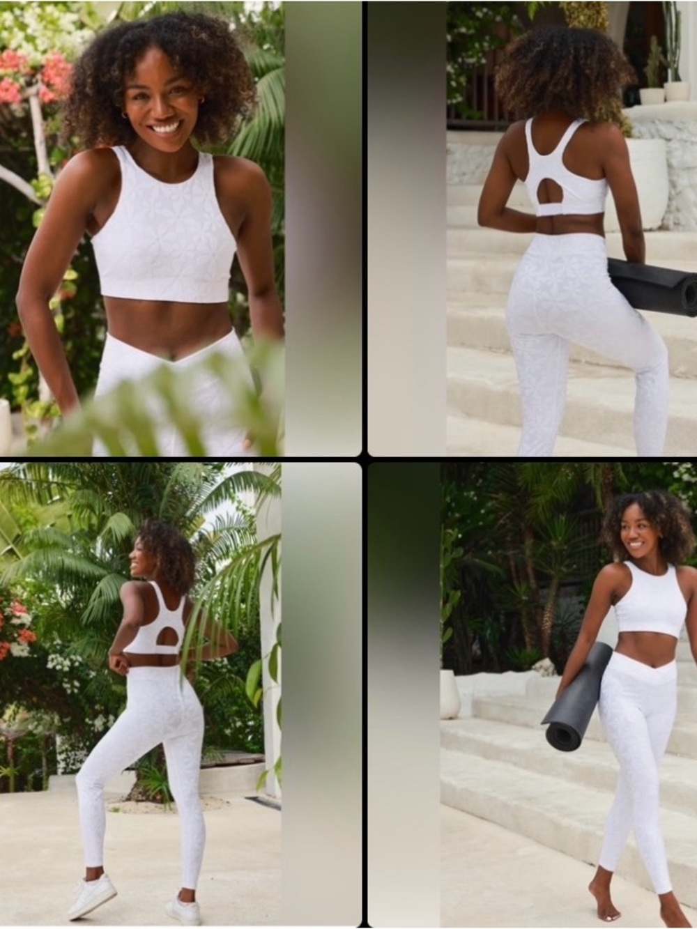 Kenny Flowers White Textured Yoga Set Crop Sports Bra & High-Waist Leggings S/M